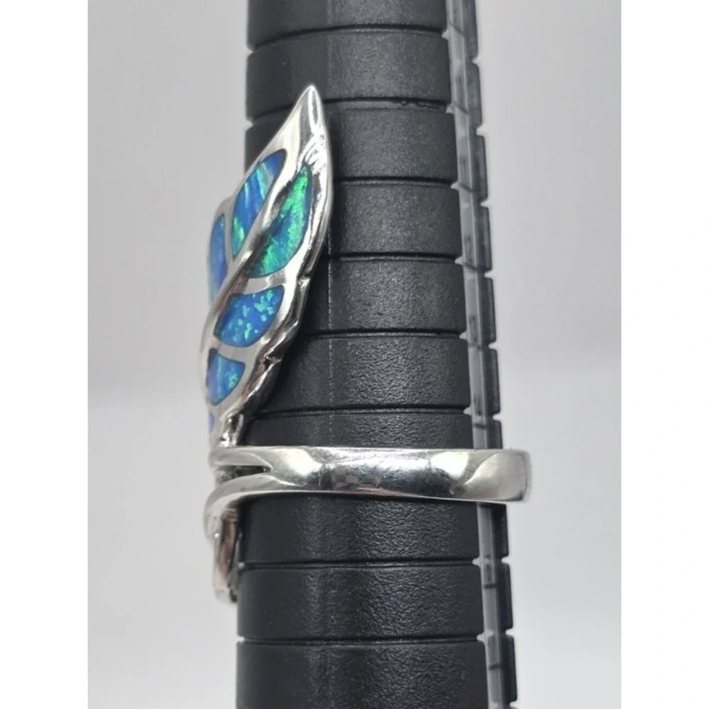 Gorgeous Blue Lab Opal Ring Size 6.75 Leaf Fern‎ Wrap Sterling Silver 925 NWOT